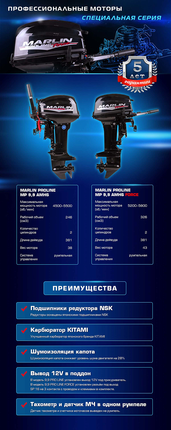 Лодочный мотор MARLIN PROLINE MP 9.9 (20) AMHS FORCE в Иркутске